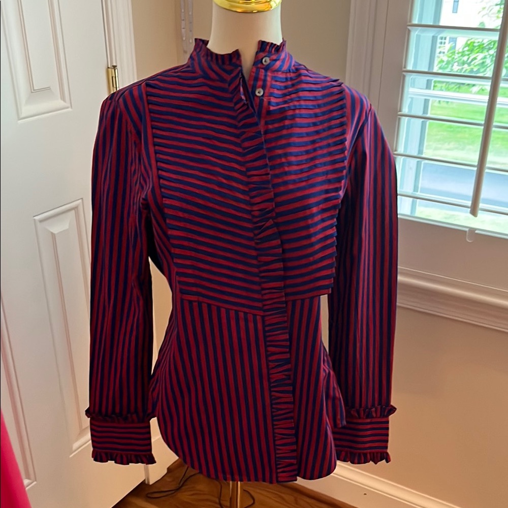 J. Crew Red and Blue Striped Top